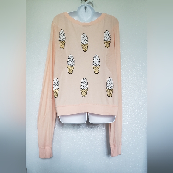 Wildfox Ice Cream Cone Peach Long Sleeves Top Novalty Print Sz Medium 100 Cotton - Picture 4 of 10
